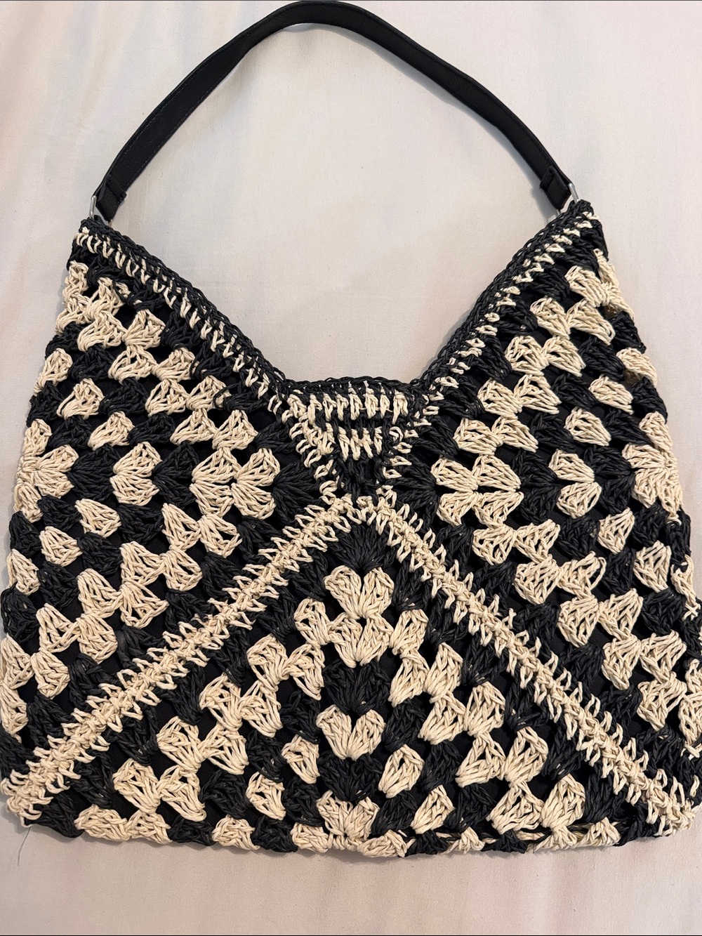 Commense Black & Cream Crochet Shoulder Bag